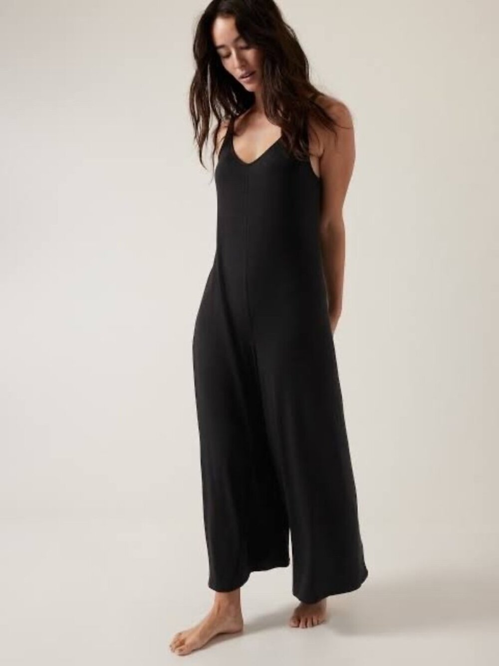 Athleta Women's Nighttime Bliss Sleep V-Neck Romper Sleeveless Black Size Large